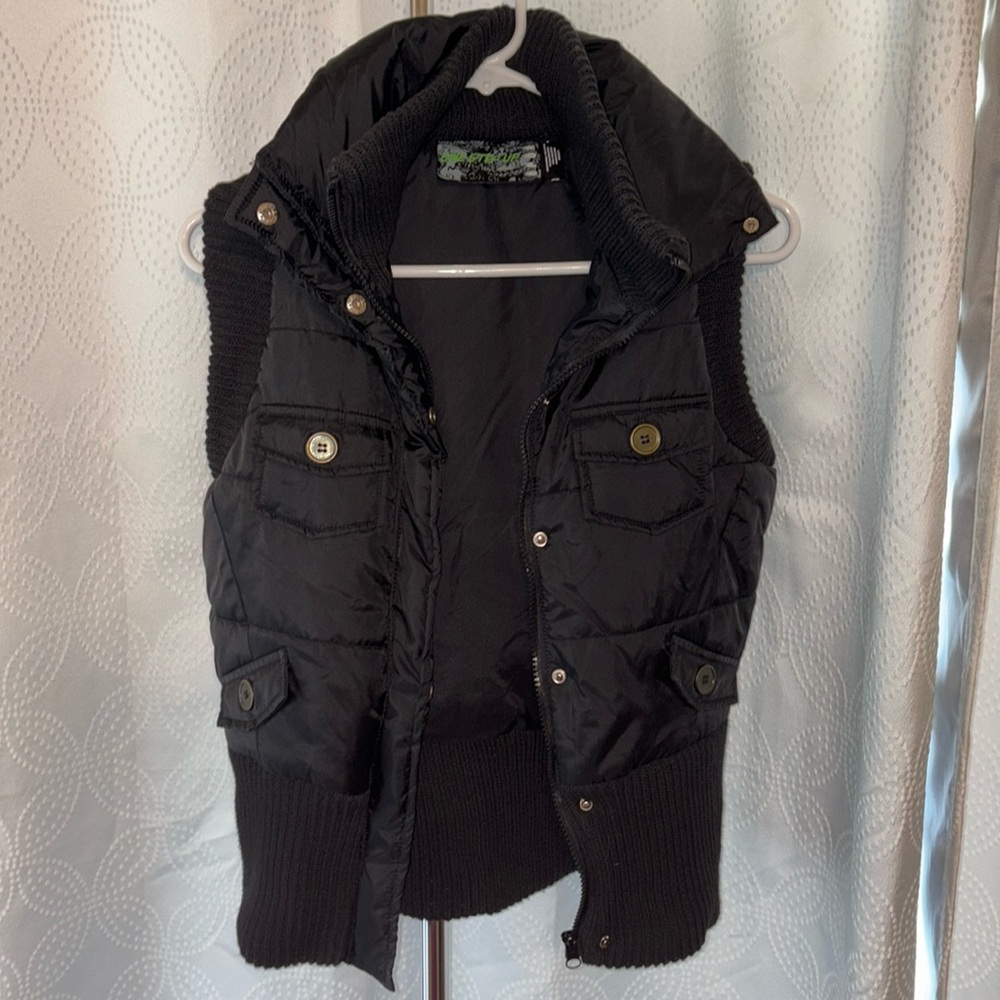 ONE STEP UP Black Puffy Vest with Gold Accents